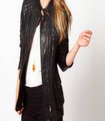 women's black napa leather biker jacket hooded biker silhouette premium