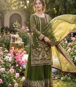 Mehendi faux georgette readymade suit with embroidery & moti work