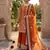 Orange faux georgette readymade suit with embroidery & moti work