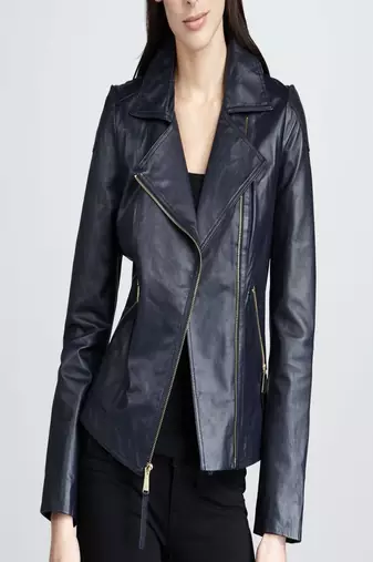 Women navy blue 100% lambskin leather jacket biker motorcycle napa leather jacket-lc-122