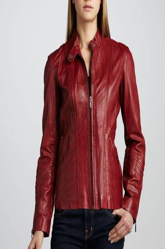Women red 100% lambskin leather jacket biker motorcycle napa leather jacket-lc-124
