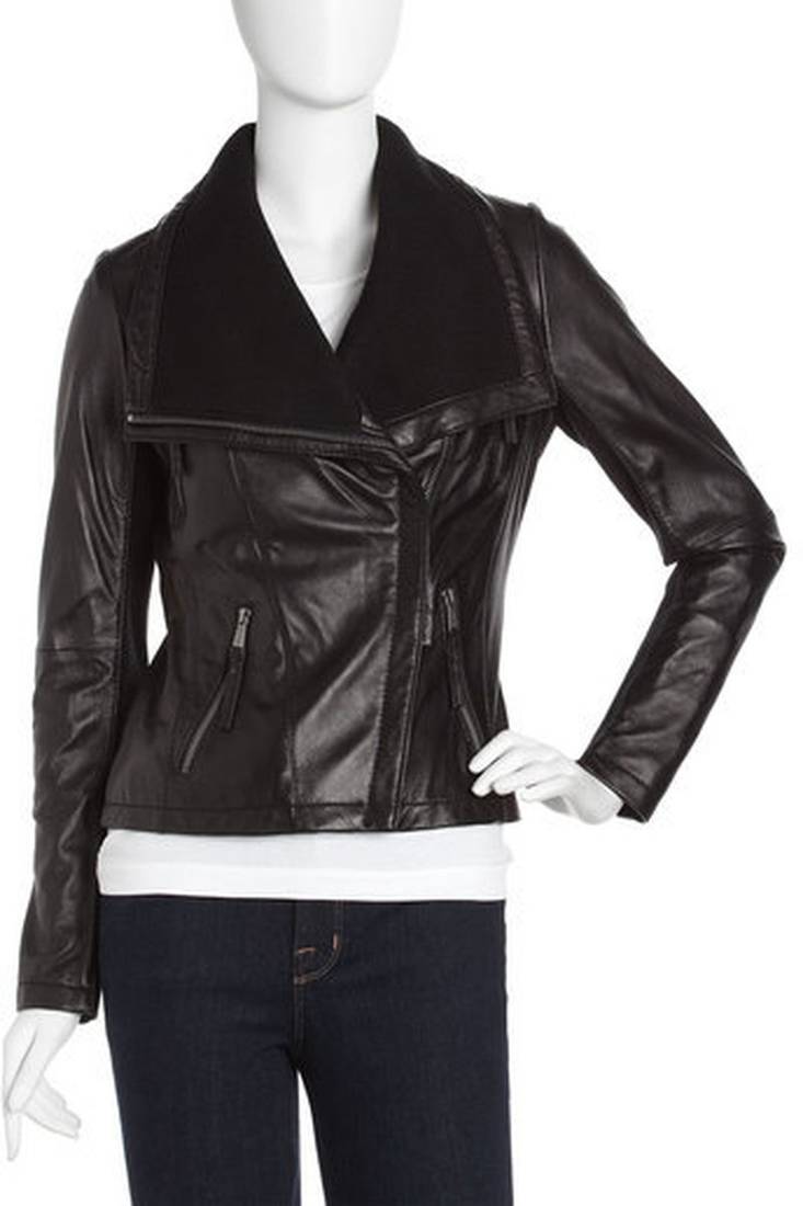 Women black 100% lambskin leather jacket biker motorcycle napa leather jacket-lc-126