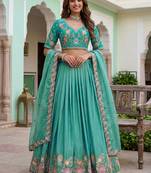 Wonderful Sea Green Floral Embroidery Organza Lehenga Choli With Dupatta