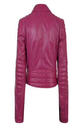 women's pink napa leather biker jacket classic moto zip style 2