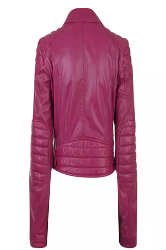 women's pink napa leather biker jacket classic moto zip style
