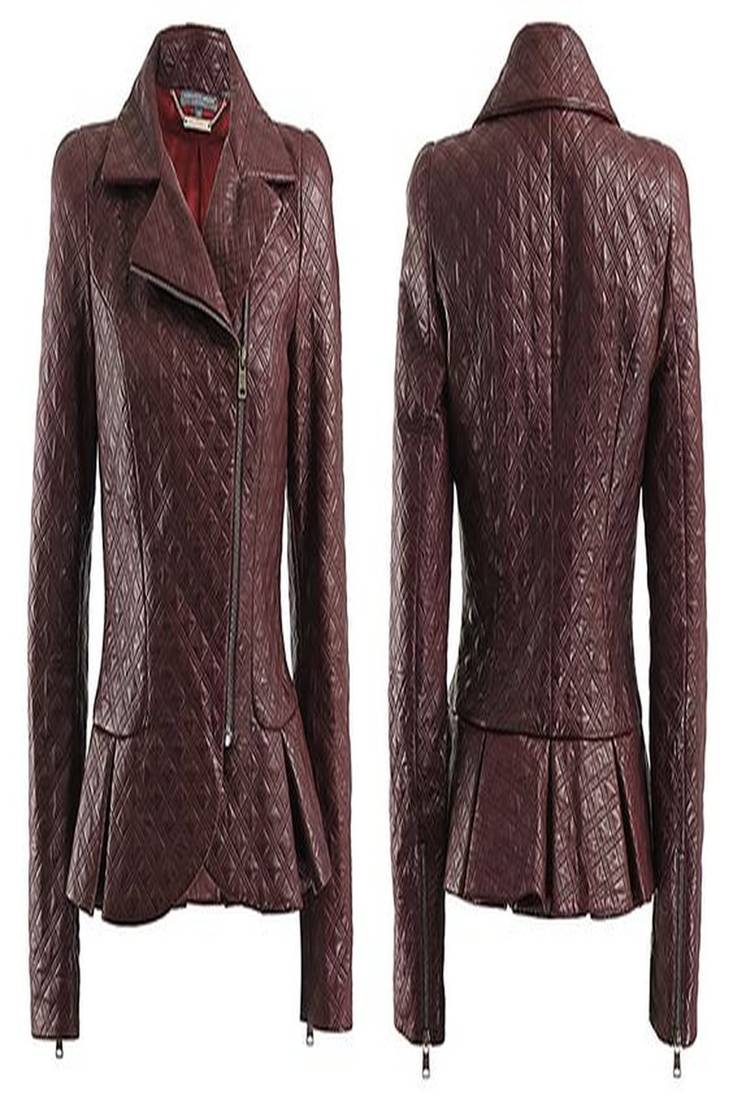 Women burgandy 100% lambskin leather jacket biker motorcycle napa leather coatlc-130