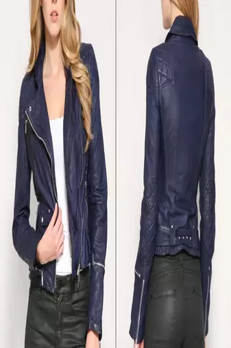 Women navy blue  100% lambskin leather jacket biker motorcycle napa leather coat lc-132
