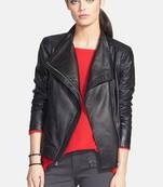 women's black napa leather biker jacket classic moto zip style premium classic