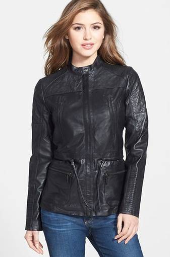 Women black 100% lambskin leather jacket biker motorcycle napa leather coatlc-139