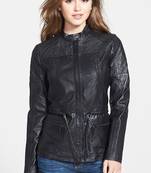women's black napa leather biker jacket classic moto zip style premium timeless