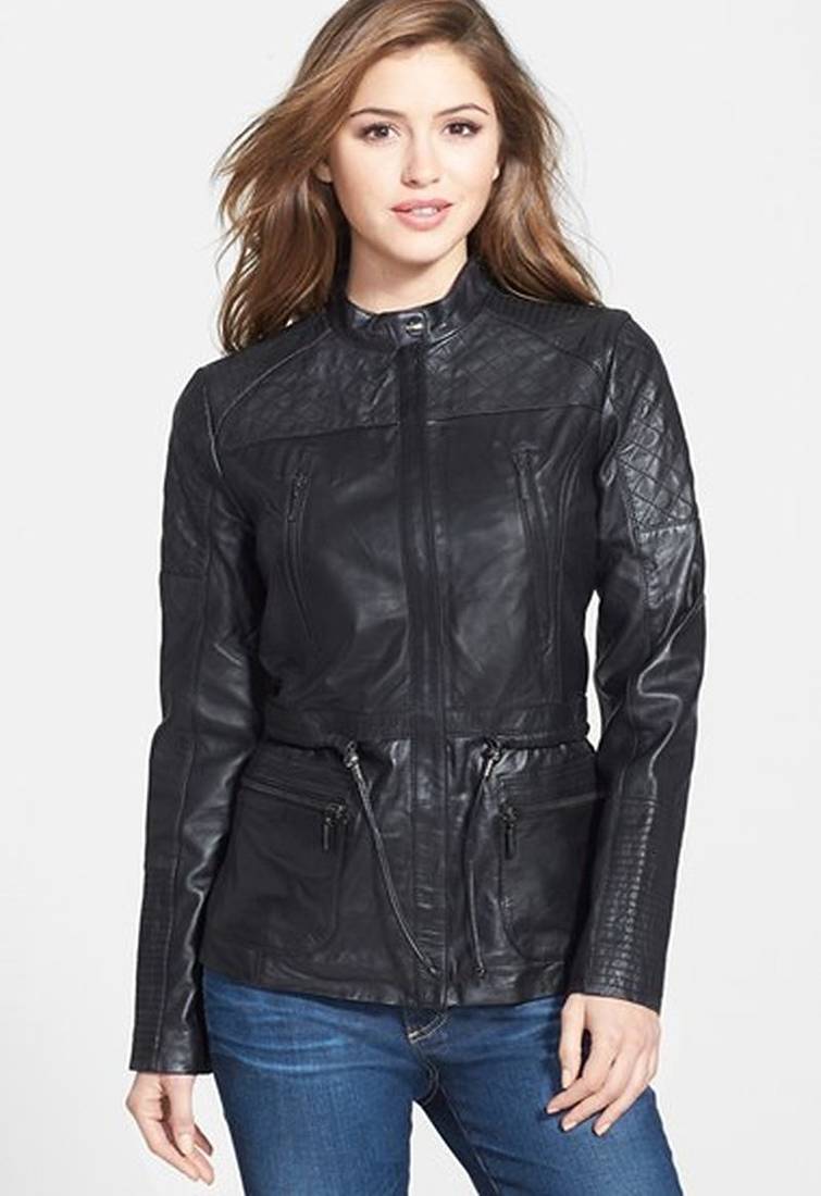Women black 100% lambskin leather jacket biker motorcycle napa leather coatlc-139