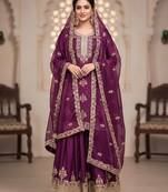 Purple silk readymade suit with embroidery & diamond work