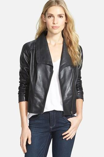 Women black 100% lambskin leather jacket biker motorcycle napa leather coatlc-140