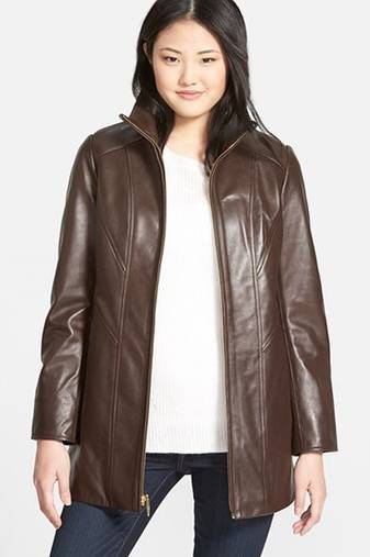 Women brown 100% lambskin leather jacket biker motorcycle napa leather coatlc-141