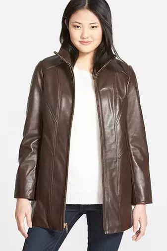 women's brown napa leather biker jacket classic moto zip style authentic