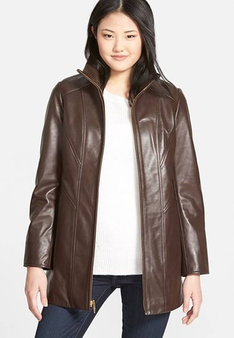 Women brown 100% lambskin leather jacket biker motorcycle napa leather coatlc-141