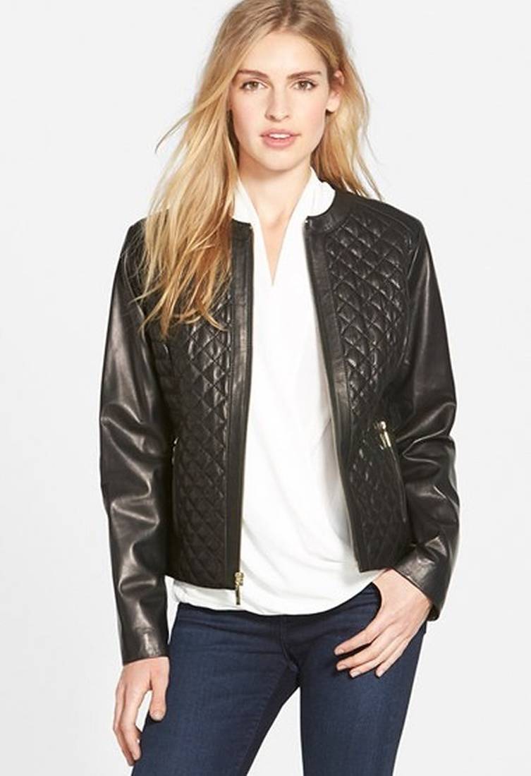 Women black 100% lambskin leather jacket biker motorcycle napa leather coatlc-142