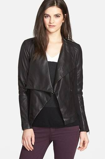 Women black 100% lambskin leather jacket biker motorcycle napa leather coatlc-143
