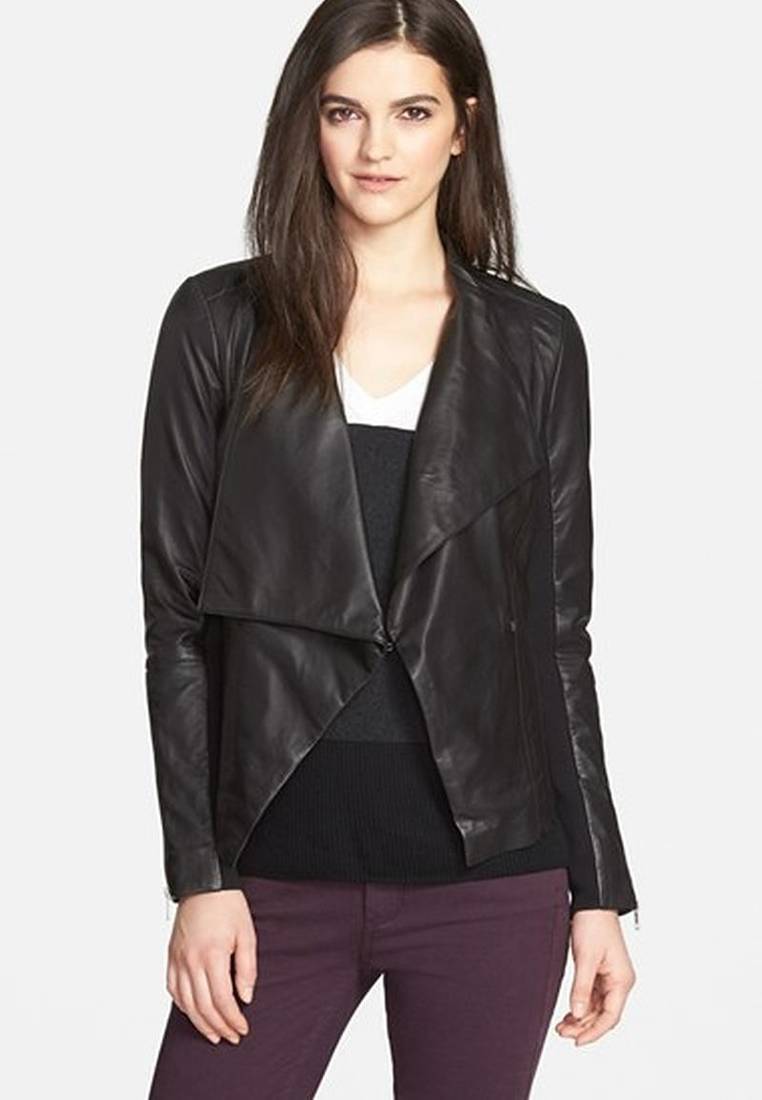 Women black 100% lambskin leather jacket biker motorcycle napa leather coatlc-143