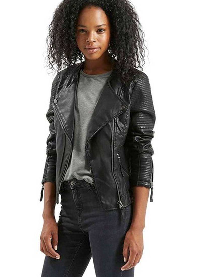 Women black 100% lambskin leather jacket biker motorcycle napa leather coatlc-144