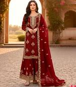 Maroon silk readymade suit with embroidery & diamond work