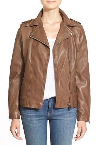 Women brown 100% lambskin leather jacket biker motorcycle napa leather coatlc-145