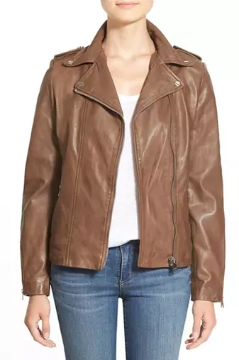 women's brown napa leather biker jacket classic moto zip style genuine