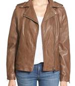 women's brown napa leather biker jacket classic moto zip style genuine