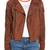 Women brown 100% lambskin leather jacket biker motorcycle napa leather coatlc-147