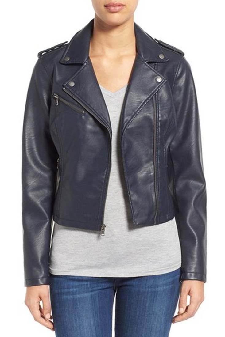 Women navy blue 100% lambskin leather jacket biker motorcycle napa leather jacket lc-148