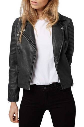 Women black 100% lambskin leather jacket biker motorcycle napa leather jacket lc-149