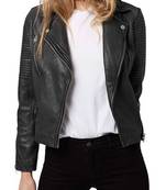 women's black napa leather biker jacket classic moto zip style premium signature