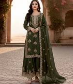 Mehendi silk readymade suit with embroidery & diamond work