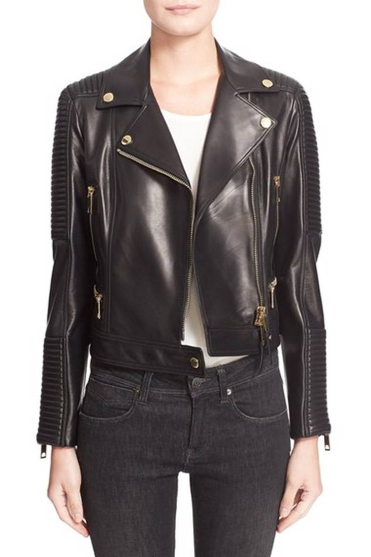 Women black 100% lambskin leather jacket biker motorcycle napa leather jacket lc-150