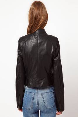women's black napa leather biker jacket classic moto zip style premium special 2