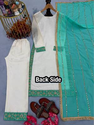 Blue & white gimmy chu readymade suit with embroidered moti  4