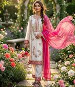 Pink & white gimmy chu readymade suit with embroidery & moti work