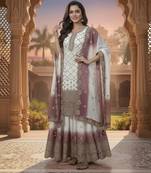 Purple & white georgette readymade suit with embroidery & sequence work