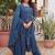 Dazzling Teal Blue Embroidered Cotton Festive Wear Pant Suit
