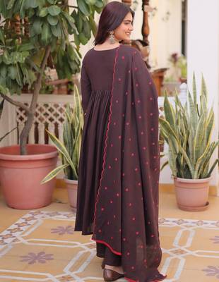 Exclusive Brown Floral Embroidered Cotton Summer Special Pant Suit 5