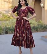 Fantastic Maroon Printed Cotton Casual Wear Dress