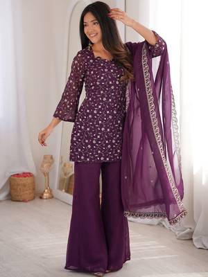 Beautiful Purple Sequins Silk Function Wear Pant Suit 2