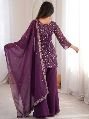 Beautiful Purple Sequins Silk Function Wear Pant Suit 5