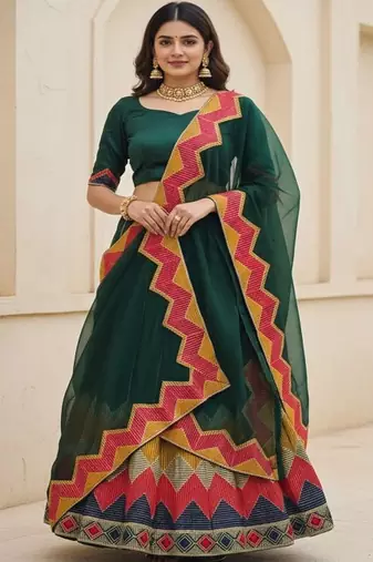 Thread Work Semi Stitched Lehenga & Unstitched Blouse With Dupatta