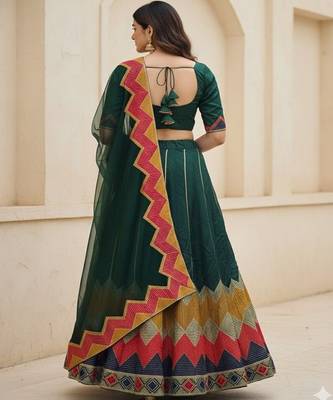 Thread Work Semi Stitched Lehenga & Unstitched Blouse With Dupatta 2