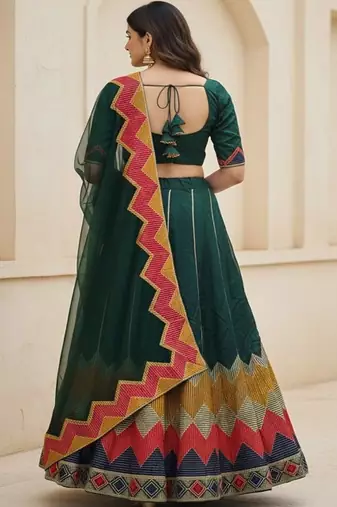 Thread Work Semi Stitched Lehenga & Unstitched Blouse With Dupatta