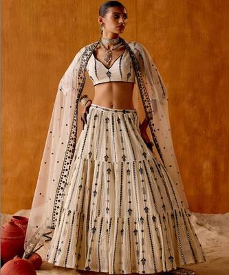 Embellished Mirror Work Semi Stitched Lehenga & Blouse With Dupatta 1