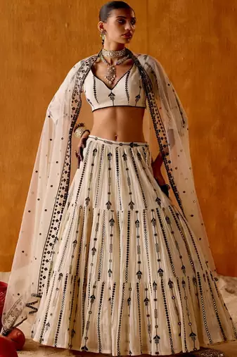Embellished Mirror Work Semi Stitched Lehenga & Blouse With Dupatta