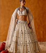 Embellished Mirror Work Semi Stitched Lehenga & Blouse With Dupatta