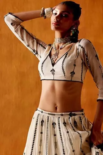 Embellished Mirror Work Semi Stitched Lehenga & Blouse With Dupatta